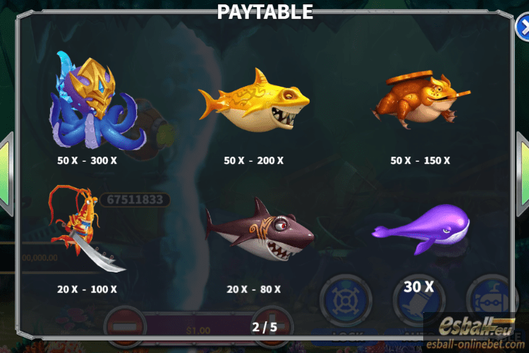 Undersea Battle Paytable 20X-300X