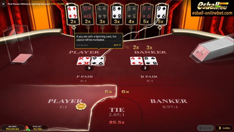 Play First Person XXXtreme Lightning Baccarat Evolution Online