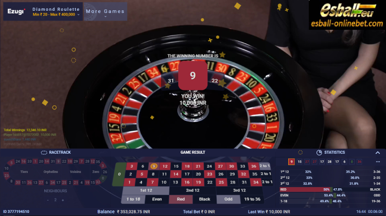 Diamond Roulette, Play Live Diamond Roulette Ezugi Online India Big Win