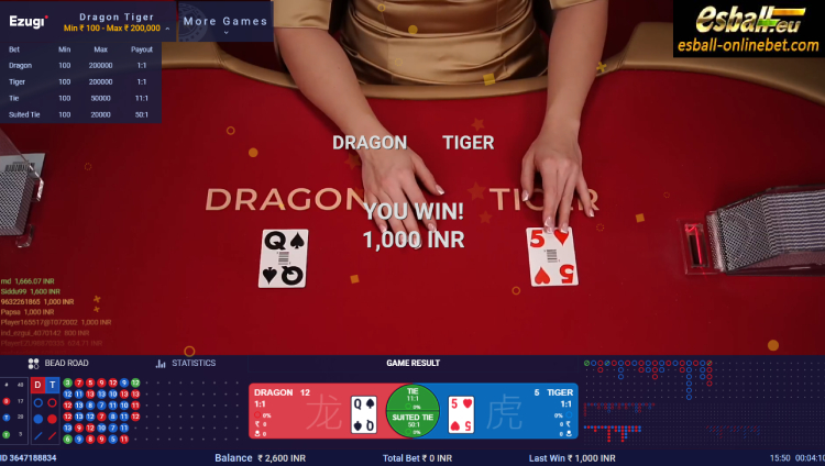 Win Ezugi Dragon Tiger Jackpot! EZ Gaming Live Casino Games