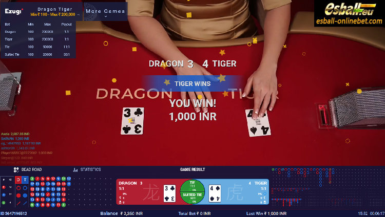 Win Ezugi Dragon Tiger Jackpot! EZ Gaming Live Casino Games
