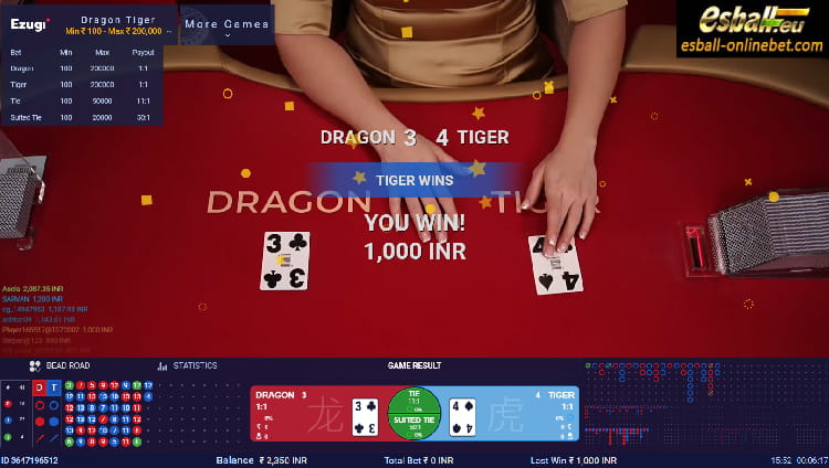 Ezugi Live Dragon Tiger Online India Big Win Ezugi Live Dragon Tiger Online India Big Win