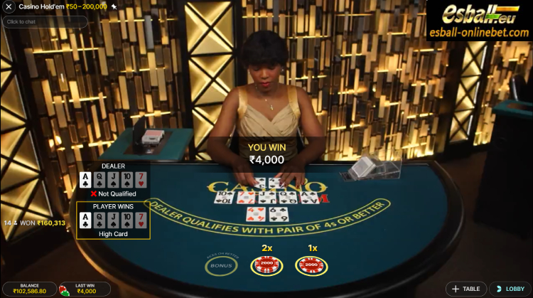 Live Casino Hold'em Poker Evolution Big Win