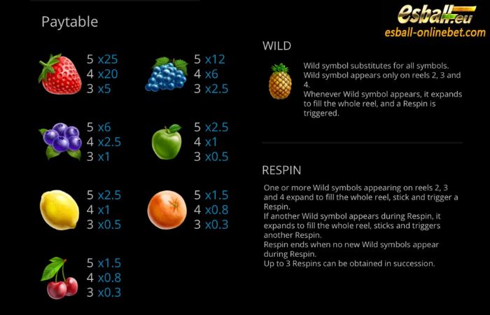 Fruit Burst Slot Paytable
