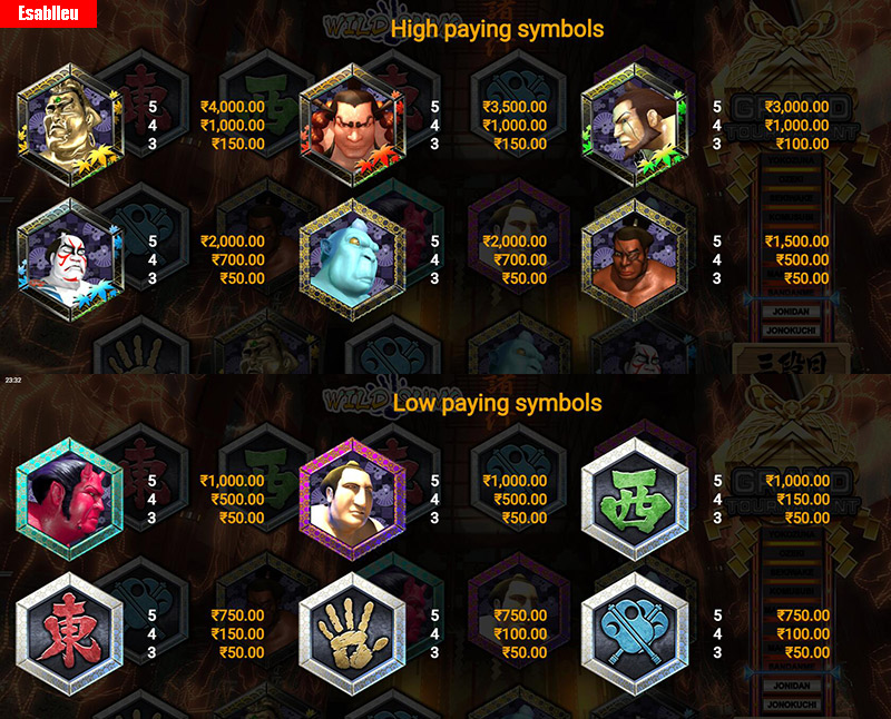 Wild Sumo Slot Machine High and Low Paying Symbols
