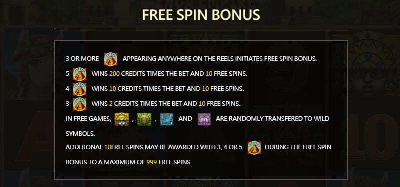 Inca Empire Slot Machine Free Spin Bonus