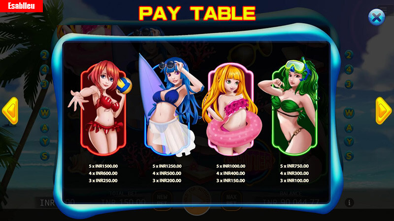 Sunny Bikini Slot Machine Paytable