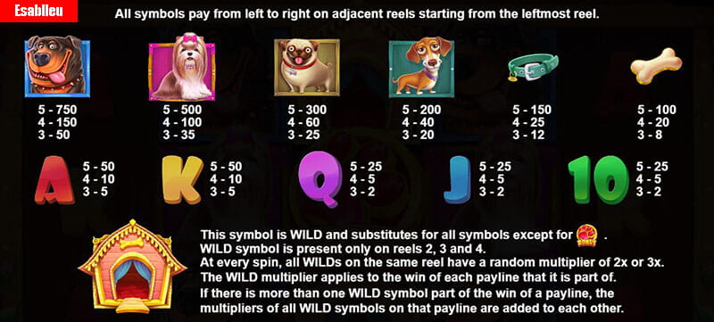 The Dog House Slot Paytable