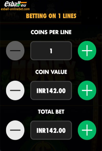 PP Money Money Money Slot Machine Main Game Interface - Bet Menu